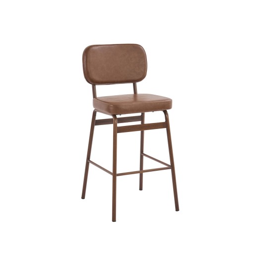 Contemporary Indoor Metal Side Barstool with Brown Padded Vinyl