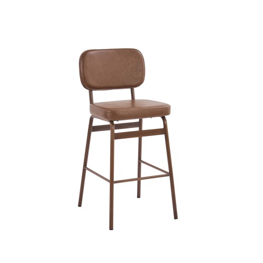 Contemporary Indoor Metal Side Barstool with Brown Padded Vinyl