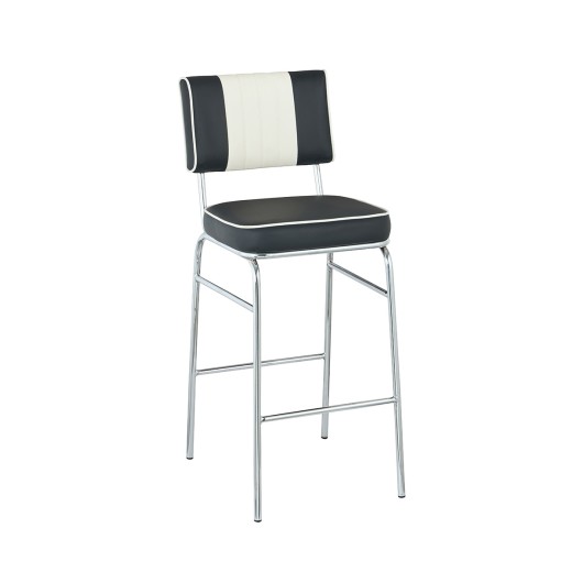 Retro 1950s Diner Style Indoor Black Metal Barstool, Two-Tone Padded Vinyl