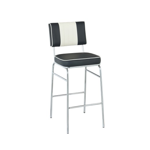 Retro 1950s Diner Style Indoor Black Metal Barstool, Two-Tone Padded Vinyl
