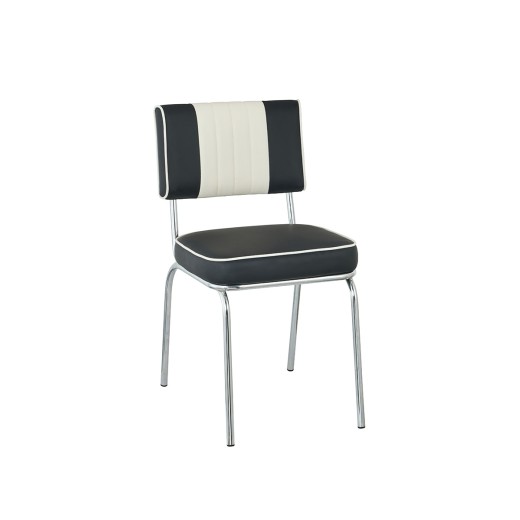 Retro 1950s Diner Style Indoor Black Metal Chair, Two-Tone Padded Vinyl