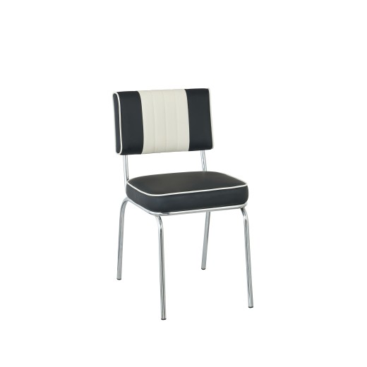 Retro 1950s Diner Style Indoor Black Metal Chair, Two-Tone Padded Vinyl