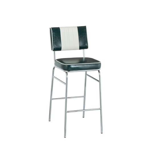 Retro 1950s Diner Style Indoor Hunter Green Metal Barstool, Two-Tone Padded Vinyl