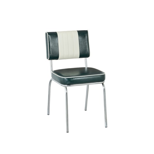 Retro 1950s Diner Style Indoor Hunter Green Metal Chair, Two-Tone Padded Vinyl