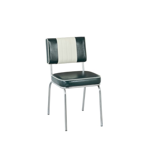 Retro 1950s Diner Style Indoor Hunter Green Metal Chair, Two-Tone Padded Vinyl