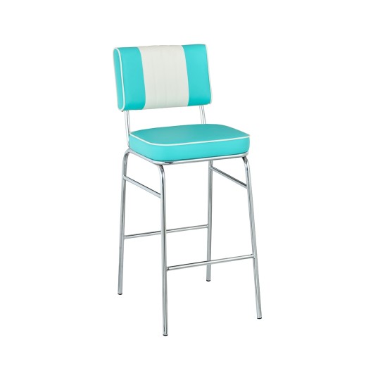 Retro 1950s Diner Style Indoor Teal Metal Barstool, Two-Tone Padded Vinyl