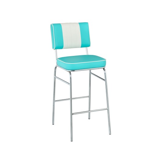 Retro 1950s Diner Style Indoor Teal Metal Barstool, Two-Tone Padded Vinyl