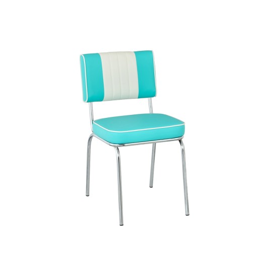 Retro 1950s Diner Style Indoor Teal Metal Chair, Two-Tone Padded Vinyl