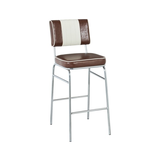 Retro 1950s Diner Style Indoor Brown Metal Barstool, Two-Tone Padded Vinyl