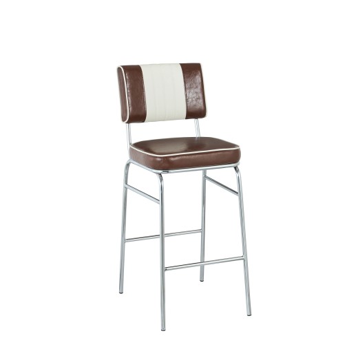 Retro 1950s Diner Style Indoor Brown Metal Barstool, Two-Tone Padded Vinyl