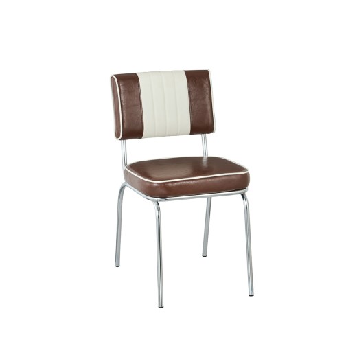 Retro 1950s Diner Style Indoor Brown Metal Chair, Two-Tone Padded Vinyl