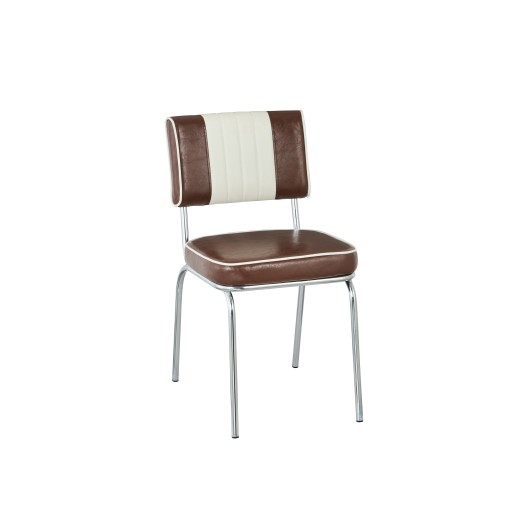 Retro 1950s Diner Style Indoor Brown Metal Chair, Two-Tone Padded Vinyl