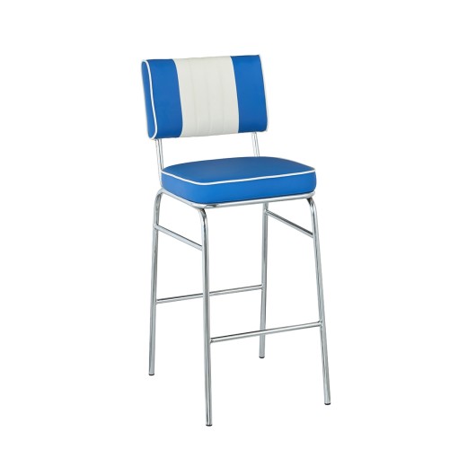 Retro 1950s Diner Style Indoor Royal Blue Metal Barstool, Two-Tone Padded Vinyl