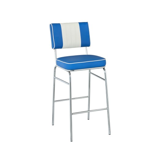 Retro 1950s Diner Style Indoor Royal Blue Metal Barstool, Two-Tone Padded Vinyl