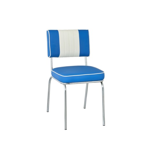 Retro 1950s Diner Style Indoor Royal Blue Metal Chair, Two-Tone Padded Vinyl