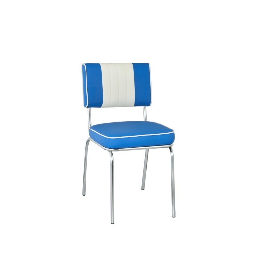Retro 1950s Diner Style Indoor Royal Blue Metal Chair, Two-Tone Padded Vinyl
