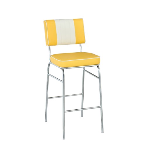 Retro 1950s Diner Style Indoor Yellow Metal Barstool, Two-Tone Padded Vinyl