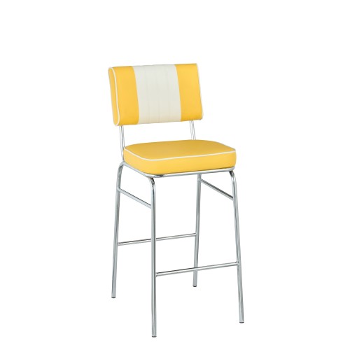 Retro 1950s Diner Style Indoor Yellow Metal Barstool, Two-Tone Padded Vinyl