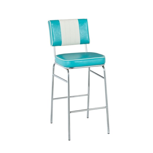 Retro 1950s Diner Style Indoor Aqua Metal Barstool, Two-Tone Padded Vinyl
