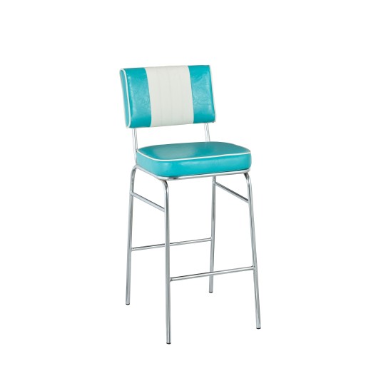 Retro 1950s Diner Style Indoor Aqua Metal Barstool, Two-Tone Padded Vinyl