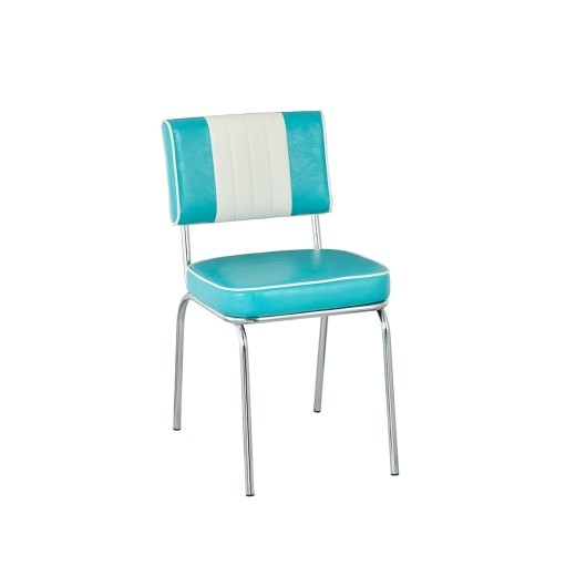 Retro 1950s Diner Style Indoor Aqua Metal Chair, Two-Tone Padded Vinyl