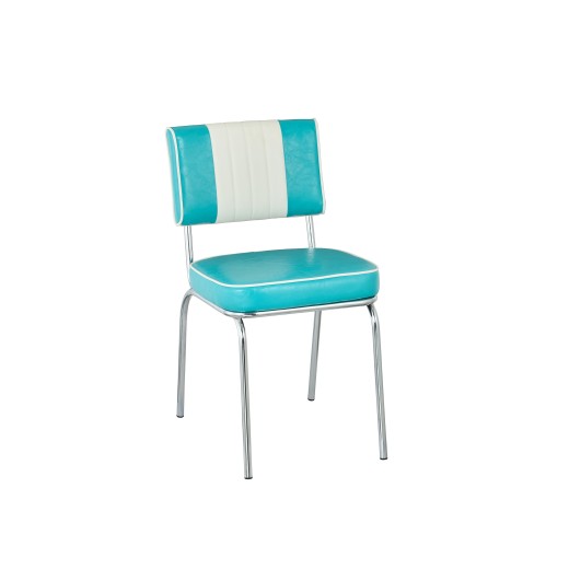 Retro 1950s Diner Style Indoor Aqua Metal Chair, Two-Tone Padded Vinyl