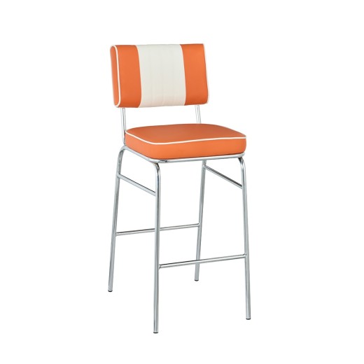Retro 1950s Diner Style Indoor Orange Metal Barstool, Two-Tone Padded Vinyl