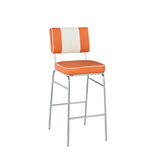 Retro 1950s Diner Style Indoor Orange Metal Barstool, Two-Tone Padded Vinyl