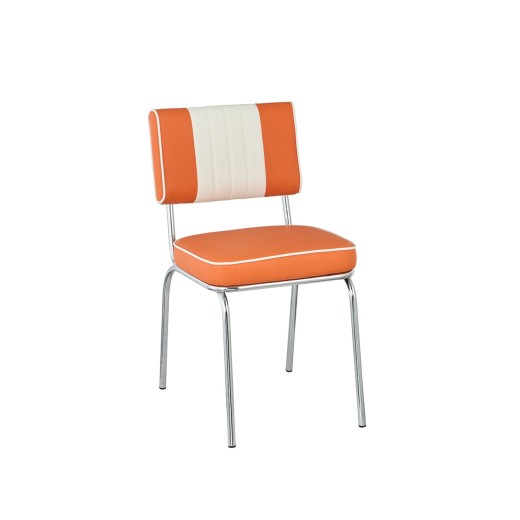 Retro 1950s Diner Style Indoor Orange Metal Chair, Two-Tone Padded Vinyl