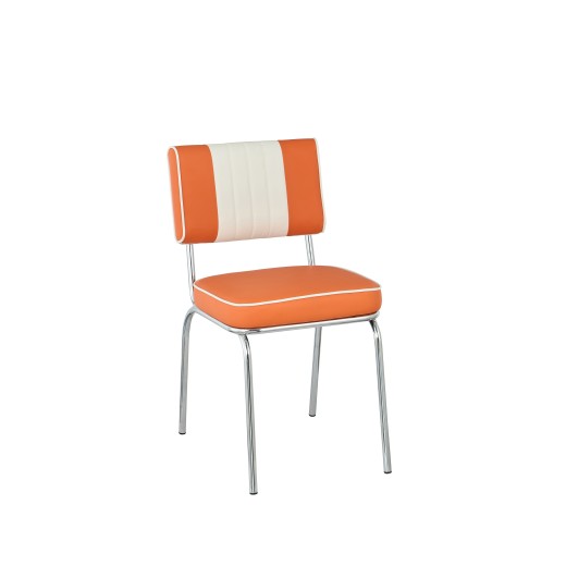 Retro 1950s Diner Style Indoor Orange Metal Chair, Two-Tone Padded Vinyl