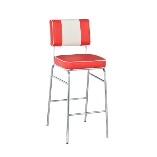 Retro 1950s Diner Style Indoor Red Metal Barstool, Two-Tone Padded Vinyl