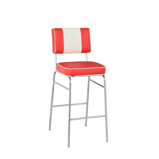 Retro 1950s Diner Style Indoor Red Metal Barstool, Two-Tone Padded Vinyl