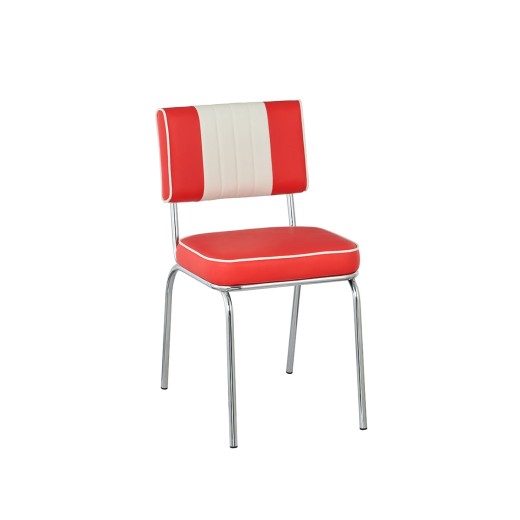 Retro 1950s Diner Style Indoor Red Metal Chair, Two-Tone Padded Vinyl
