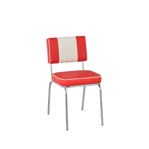 Retro 1950s Diner Style Indoor Red Metal Chair, Two-Tone Padded Vinyl