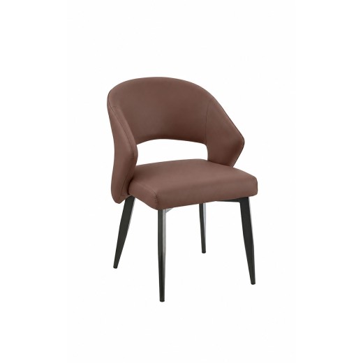 Sleek Indoor Black Metal Frame Armchair with Burgundy Padded Vinyl Upholstery