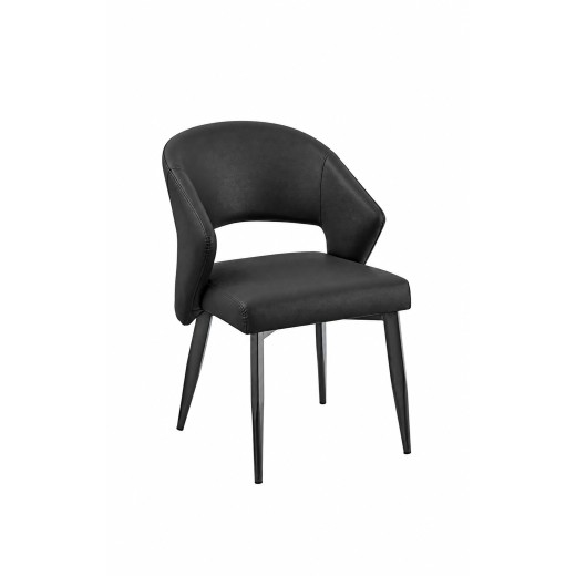Sleek Indoor Black Metal Frame Armchair with Padded Vinyl Upholstery