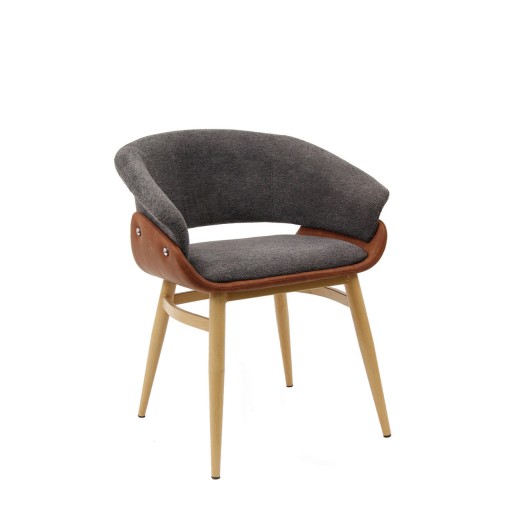 Indoor Gray & Brown Upholstered Arm Chair with Natural Metal Frame