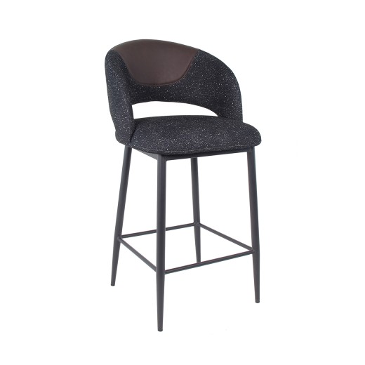 Mid-Century Modern Indoor Black Flecked Fabric Curved Back Metal Barstool