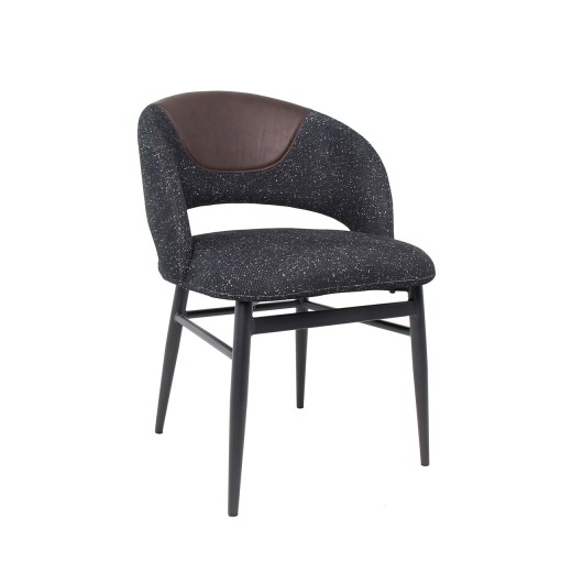 Mid-Century Modern Indoor Black Flecked Fabric Curved Back Metal Chair