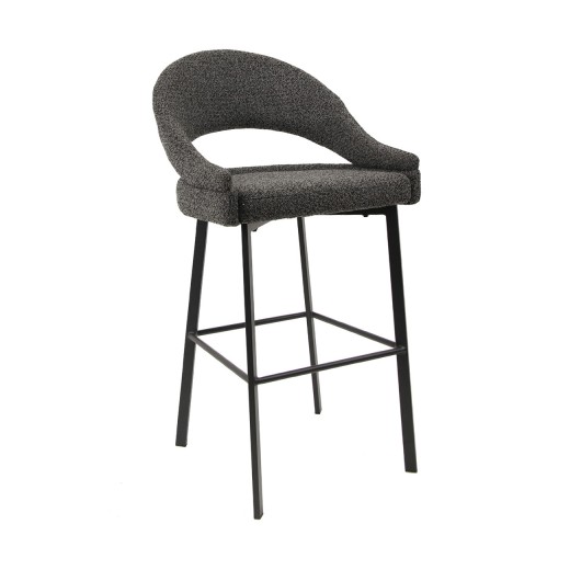 Contemporary Heathered Gray  Fabric Padded Metal Armed Barstool for Indoor