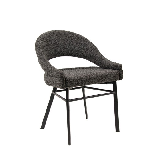 Contemporary Heathered Gray  Fabric Padded Metal Arm Chair for Indoor