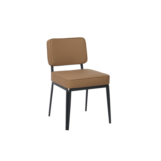 Contemporary Cognac Brown Upholstered Indoor Dining Chair with Black Metal Frame