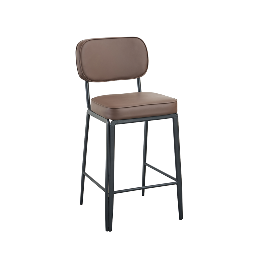 Contemporary Mocha Brown Upholstered Indoor Barstool with Black Metal Frame