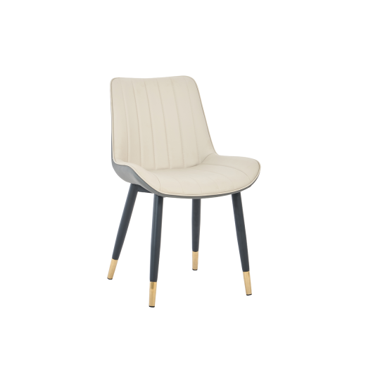 Indoor Contemporary Cream & Gray Upholstered Dining Chair with Black Metal Legs