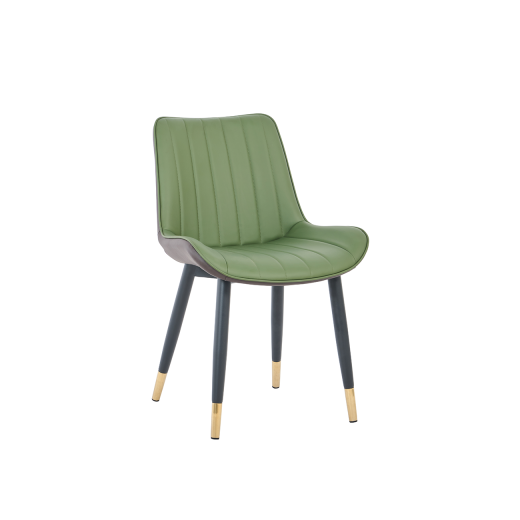 Indoor Contemporary Green & Brown Upholstered Dining Chair with Black Metal Legs