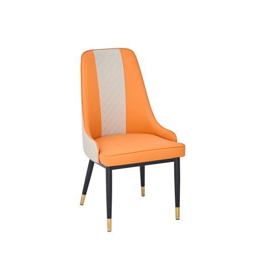 Contemporary Cream & Orange Two-Tone Vinyl Upholstered Indoor  Chair