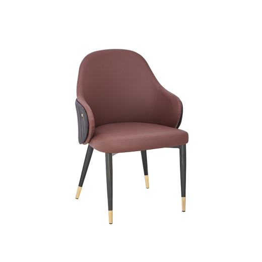 Contemporary Two-Tone Burgundy & Taupe Vinyl Upholstered Arm Chair for Indoor