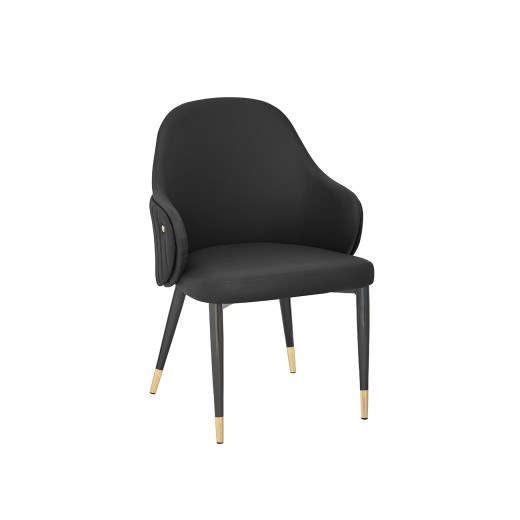 Contemporary Black Vinyl Upholstered Curved Back Metal Arm Chair for Indoor 