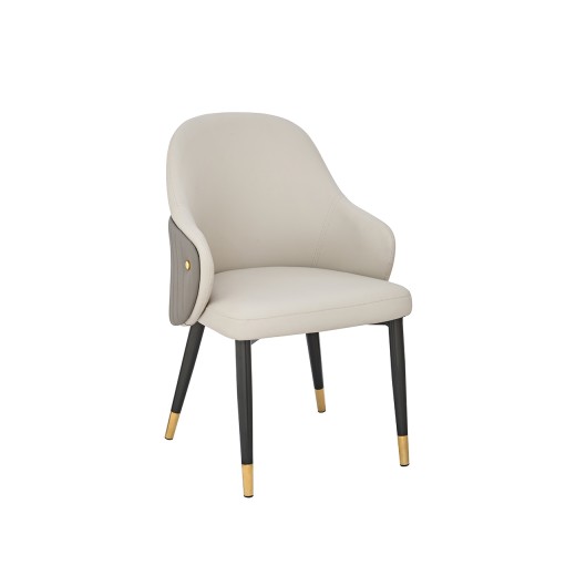 Contemporary Two-Tone Cream & Gray Vinyl Upholstered Arm Chair for Indoor