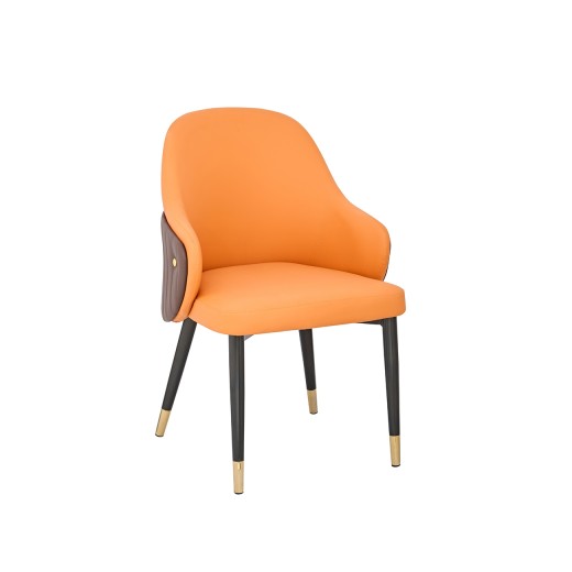 Contemporary Two-Tone Orange & Brown Vinyl Upholstered Arm Chair for Indoor